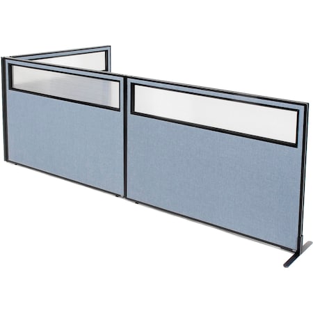 Interion By Global Industrial Interion Freestanding 3-Panel Corner Room Divider w/Partial Window 60-1/4inW x 42inH Panels Blue 695116BL